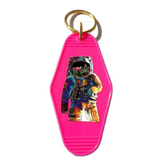 Neon Pink Motel Keychain Psychedelic Astronaut - Picture 1 of 1